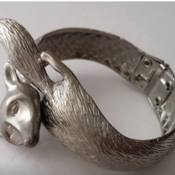 Vintage Castlecliff Silver Plated Fox Clamper Cuff Bracelet Vintage Hinged Fox - Picture 4 of 7